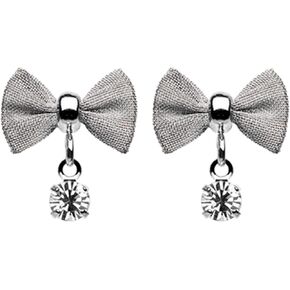 Dainty Mesh Bow Gem Dangle Ear Stud Earrings Size 20GA