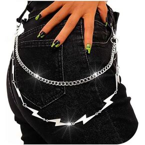 Punk Layered Pants Chain Silver Goth Jean Chains Biker Hip Hop Wallet Chain for Women and Men