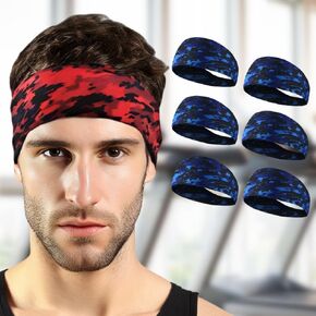 6 Pack Running Headbands for Men,Mens Sweat Band Sports Headband for Running,Cycling,Basketball,Yoga,Spa,Fitness Workout Stretchy Unisex Hairband