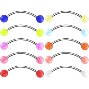 Snake eye Tongue rings Piercing Jewelry Glow In the dark 10 Piece Value Pack Surgical Steel Long shaft 16 Gauge 14mm NO DUPLICATES