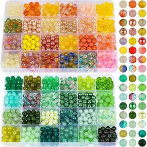 XSEINO 2400 Pieces 8mm Crack Glass Beads for Jewelry Making,48 Dazzling Colors Round Glass Beads Friendship Beads for Bracelet Earring Necklaces Making and DIY Crafts