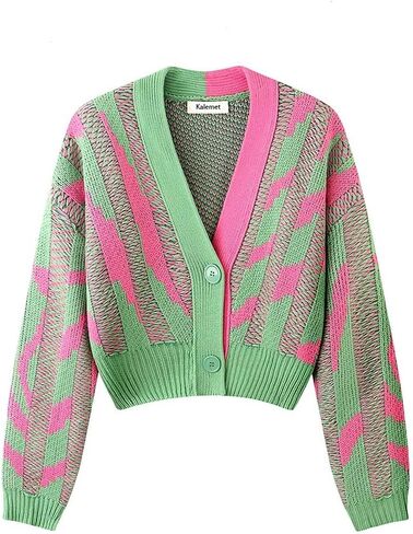 Pink and Green Color Block Cardigan for Women in Saudi Arabia