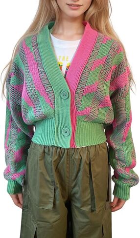 Pink and Green Color Block Cardigan for Women in Saudi Arabia