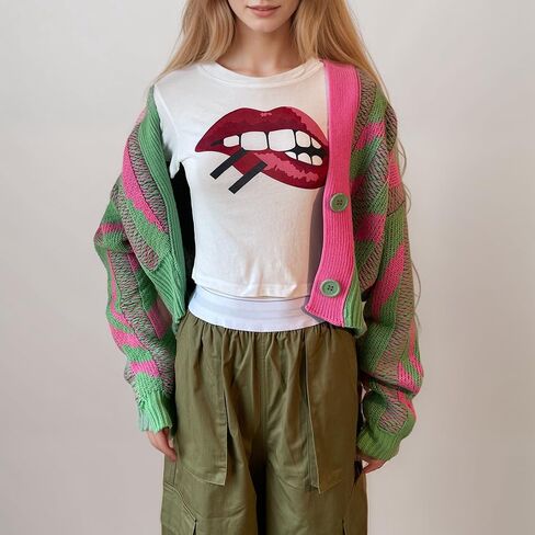 Pink and Green Color Block Cardigan for Women in Saudi Arabia