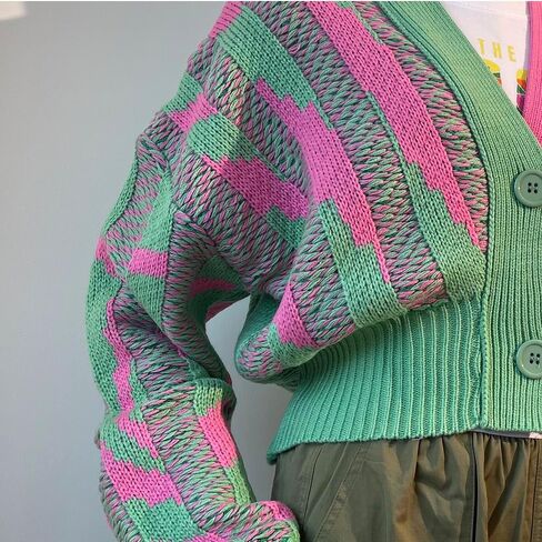 Pink and Green Color Block Cardigan for Women in Saudi Arabia