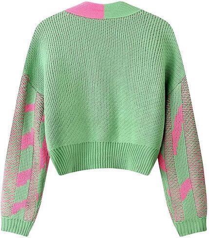 Pink and Green Color Block Cardigan for Women in Saudi Arabia