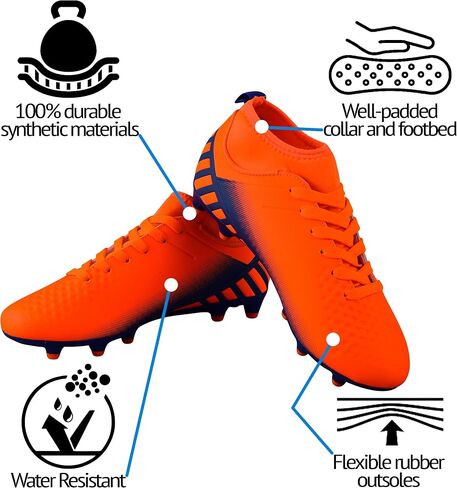 Vizari Santos Firm Ground Kids Soccer Cleats | Girls and Boys Soccer Cleats Embossed Synthetic Upper with Built-in Sock | Mid-Cut Football Shoes with Molded TPU Outsole for Maximum Traction in Kuwait