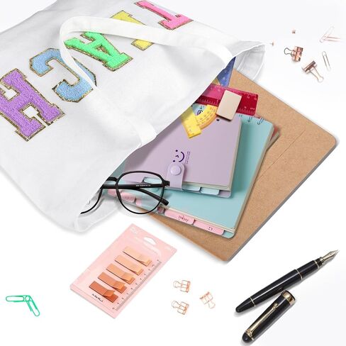 Dripykiaa Teacher Appreciation Gifts Teacher Gifts Tote Bag Canvas Chenille Letter Patches with Zipper Pocket in Saudi Arabia