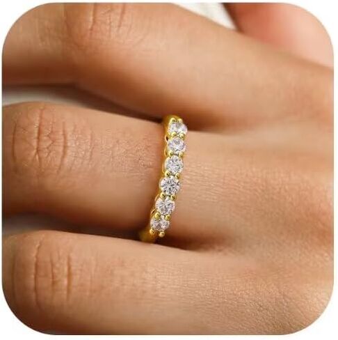 Eternity Gold Ring Wedding Band: Cubic Zirconia Stackable Ring for Women with White or Yellow 14k Gold Plated Thin Simple Anniversary Stacking CZ Eternity Non-tarnish Dainty Stack Rings, Size 4-10 in Saudi Arabia