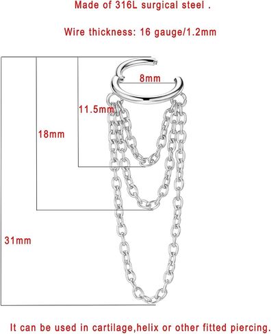FANSING 316L Surgical Steel Triple Chains Cartilage Piercing Hoop in Kuwait