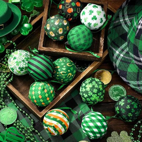 Bencailor 12 Pcs St. Patrick's Day Ball Ornament St. Patrick's Day Shamrock Hanging Ornament Good Luck Clover Balls Tree Decor for St. Patrick's Day Party Supplies(Various) in Saudi Arabia
