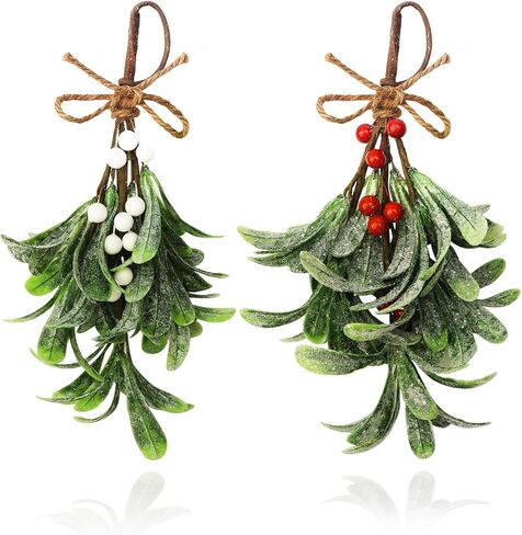 2 قطعة ديكور عيد الميلاد الهدال، الهدال الاصطناعي اختيار الهدال زينة معلقة الهدال مع التوت الهدال الاصطناعي معلقة كرة التقبيل للشجرة/الباب ديكور شجرة عيد الميلاد (أحمر، أبيض) in Kuwait