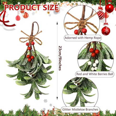 2 قطعة ديكور عيد الميلاد الهدال، الهدال الاصطناعي اختيار الهدال زينة معلقة الهدال مع التوت الهدال الاصطناعي معلقة كرة التقبيل للشجرة/الباب ديكور شجرة عيد الميلاد (أحمر، أبيض) in Kuwait