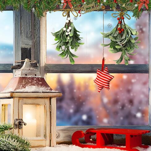 2 قطعة ديكور عيد الميلاد الهدال، الهدال الاصطناعي اختيار الهدال زينة معلقة الهدال مع التوت الهدال الاصطناعي معلقة كرة التقبيل للشجرة/الباب ديكور شجرة عيد الميلاد (أحمر، أبيض) in Kuwait