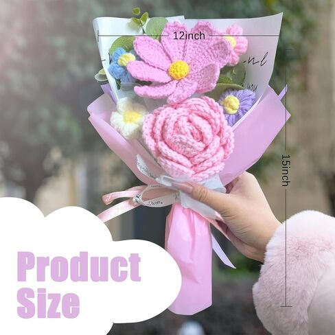 Handmade Crochet Forget-me-not Roses Bouquet, Knitted Artificial Forever Flowers with Exquisite Wrap, Gift to Friends Women, Perfect for Valentine's Day Decoration, Home Decor, Party in Saudi Arabia