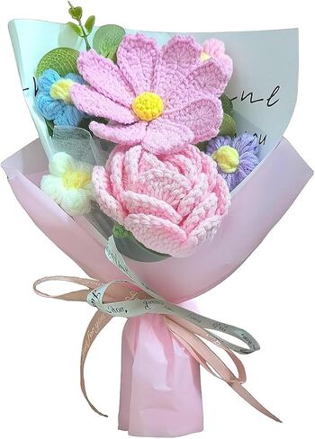 Handmade Crochet Forget-me-not Roses Bouquet, Knitted Artificial Forever Flowers with Exquisite Wrap, Gift to Friends Women, Perfect for Valentine's Day Decoration, Home Decor, Party in Saudi Arabia