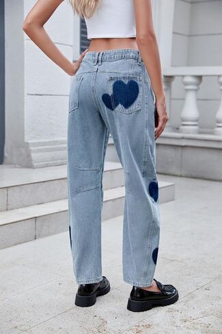 LifeShe Women's Wide Leg Baggy Jeans Low Waist Heart Barrel Loose Jean Valentine's Day Denim Pants in Saudi Arabia