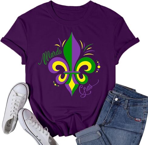 Womens Mardi Gras Shirt Fat Tuesday Shirts Carnival Theme Party Tee Tops in Saudi Arabia