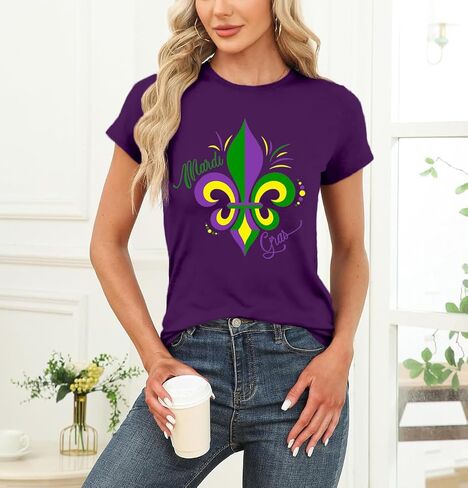 Womens Mardi Gras Shirt Fat Tuesday Shirts Carnival Theme Party Tee Tops in Saudi Arabia