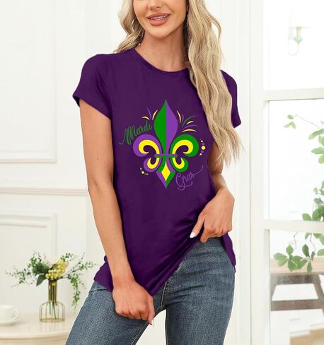 Womens Mardi Gras Shirt Fat Tuesday Shirts Carnival Theme Party Tee Tops in Saudi Arabia