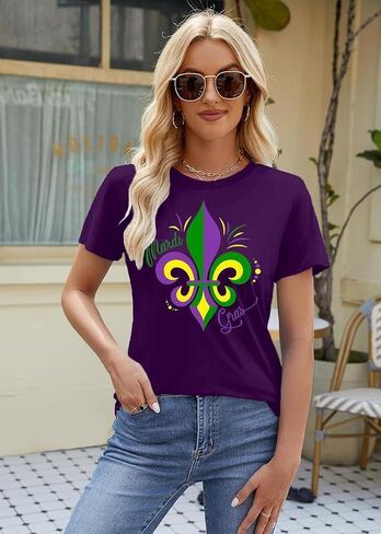 Womens Mardi Gras Shirt Fat Tuesday Shirts Carnival Theme Party Tee Tops in Saudi Arabia