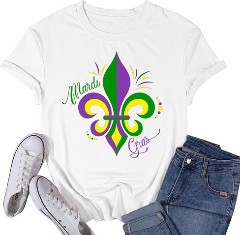 Womens Mardi Gras Shirt Fat Tuesday Shirts Carnival Theme Party Tee Tops in Saudi Arabia