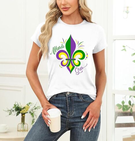 Womens Mardi Gras Shirt Fat Tuesday Shirts Carnival Theme Party Tee Tops in Saudi Arabia