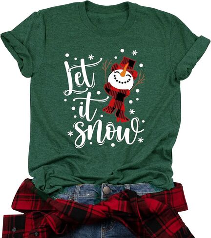 Christmas Shirts for Women Let It Snow Christmas T Shirt Funny Snowman Graphic Tees Casual Holiday Tops in Kuwait