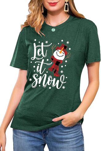 Christmas Shirts for Women Let It Snow Christmas T Shirt Funny Snowman Graphic Tees Casual Holiday Tops in Kuwait