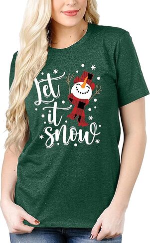 Christmas Shirts for Women Let It Snow Christmas T Shirt Funny Snowman Graphic Tees Casual Holiday Tops in Kuwait