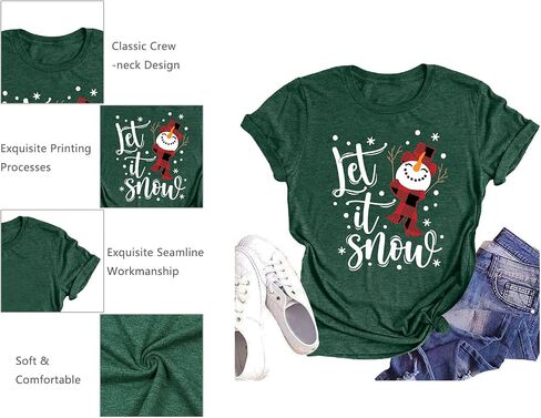 Christmas Shirts for Women Let It Snow Christmas T Shirt Funny Snowman Graphic Tees Casual Holiday Tops in Kuwait