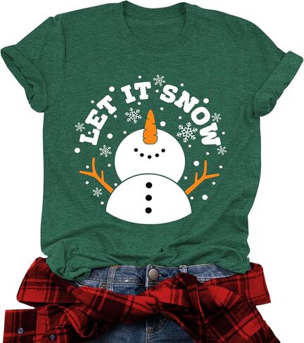 Christmas Shirts for Women Let It Snow Christmas T Shirt Funny Snowman Graphic Tees Casual Holiday Tops in Kuwait