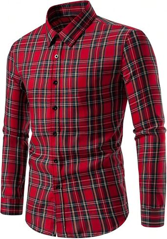 Men's Plaid Shirt Checkered Long Sleeve Collared Button Down Casual Shirts in Saudi Arabia