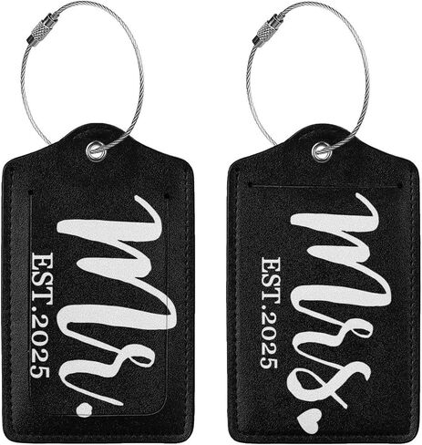 2 Pcs 2025 Mrs Mr Luggage Tag for Suitcase, Steel Loop with Privacy Cover ID Label, Engagement Wedding Bridal Shower Gift for Women Men Couple in Saudi Arabia
