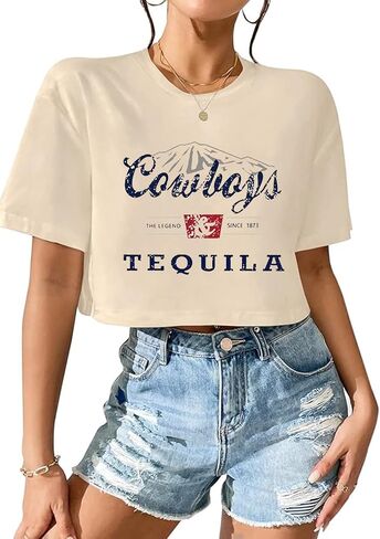 SALULAYER Cowboy Western Crop Shirt for Women Country Music Shirt Vintage Graphic Print Cowgril Rodeo Tee Country Party Tops in Kuwait
