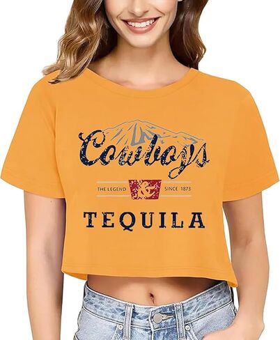 SALULAYER Cowboy Western Crop Shirt for Women Country Music Shirt Vintage Graphic Print Cowgril Rodeo Tee Country Party Tops in Kuwait