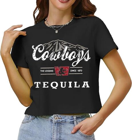 SALULAYER Cowboy Western Crop Shirt for Women Country Music Shirt Vintage Graphic Print Cowgril Rodeo Tee Country Party Tops in Kuwait