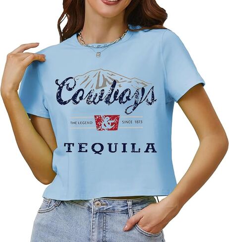SALULAYER Cowboy Western Crop Shirt for Women Country Music Shirt Vintage Graphic Print Cowgril Rodeo Tee Country Party Tops in Kuwait