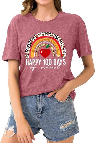 hohololo 100 Days of School Shirt Women Happy 100th Days Tshirt Teacher Rainbow Graphic Tee Kindergarten Teach Tops in Saudi Arabia
