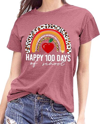 hohololo 100 Days of School Shirt Women Happy 100th Days Tshirt Teacher Rainbow Graphic Tee Kindergarten Teach Tops in Saudi Arabia