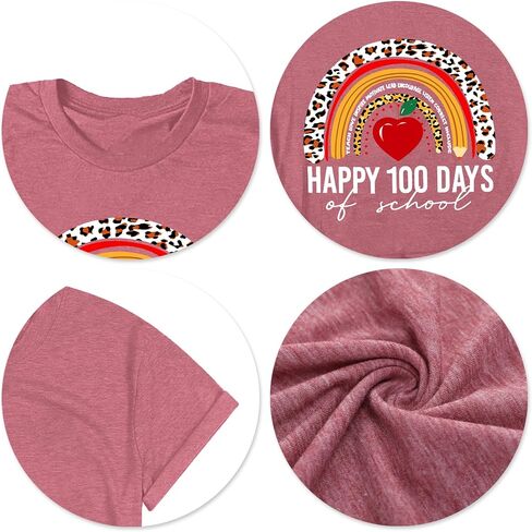 hohololo 100 Days of School Shirt Women Happy 100th Days Tshirt Teacher Rainbow Graphic Tee Kindergarten Teach Tops in Saudi Arabia