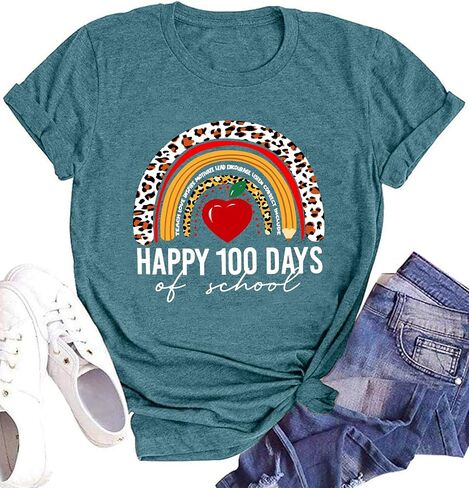 hohololo 100 Days of School Shirt Women Happy 100th Days Tshirt Teacher Rainbow Graphic Tee Kindergarten Teach Tops in Saudi Arabia