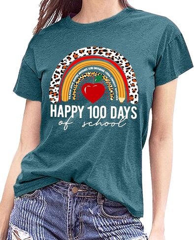 hohololo 100 Days of School Shirt Women Happy 100th Days Tshirt Teacher Rainbow Graphic Tee Kindergarten Teach Tops in Saudi Arabia