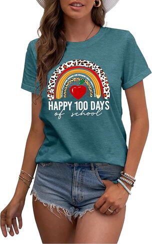 hohololo 100 Days of School Shirt Women Happy 100th Days Tshirt Teacher Rainbow Graphic Tee Kindergarten Teach Tops in Saudi Arabia