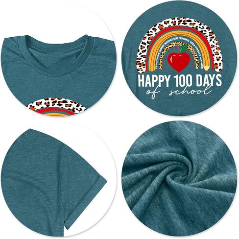 hohololo 100 Days of School Shirt Women Happy 100th Days Tshirt Teacher Rainbow Graphic Tee Kindergarten Teach Tops in Saudi Arabia