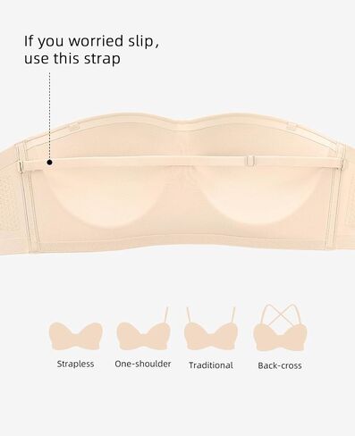 Strapless Bra Lightly Padded Push Up Bandeau Bras for Women Seamless Non-Slip Silicone Convertible Brasier in Saudi Arabia