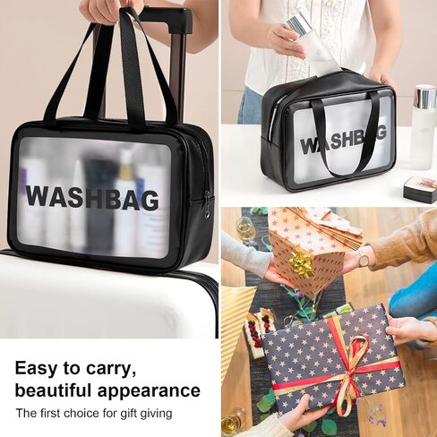 Translucent Frosted Waterproof Women's Travel Wash and Makeup Bag Set three Size Combination Set large Capacity with Handle Leak Proof Sturdy Durable (3PCS Black) in Saudi Arabia