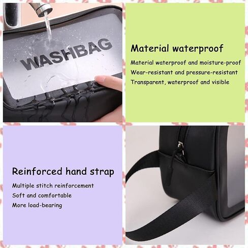 Translucent Frosted Waterproof Women's Travel Wash and Makeup Bag Set three Size Combination Set large Capacity with Handle Leak Proof Sturdy Durable (3PCS Black) in Saudi Arabia