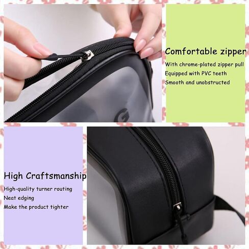 Translucent Frosted Waterproof Women's Travel Wash and Makeup Bag Set three Size Combination Set large Capacity with Handle Leak Proof Sturdy Durable (3PCS Black) in Saudi Arabia