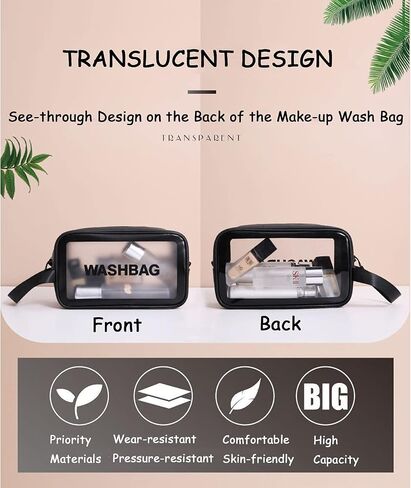 Translucent Frosted Waterproof Women's Travel Wash and Makeup Bag Set three Size Combination Set large Capacity with Handle Leak Proof Sturdy Durable (3PCS Black) in Saudi Arabia